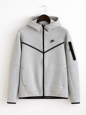 Nike Tech Lightweight Gray and Black Zip-Up Hooded Sweatshirt